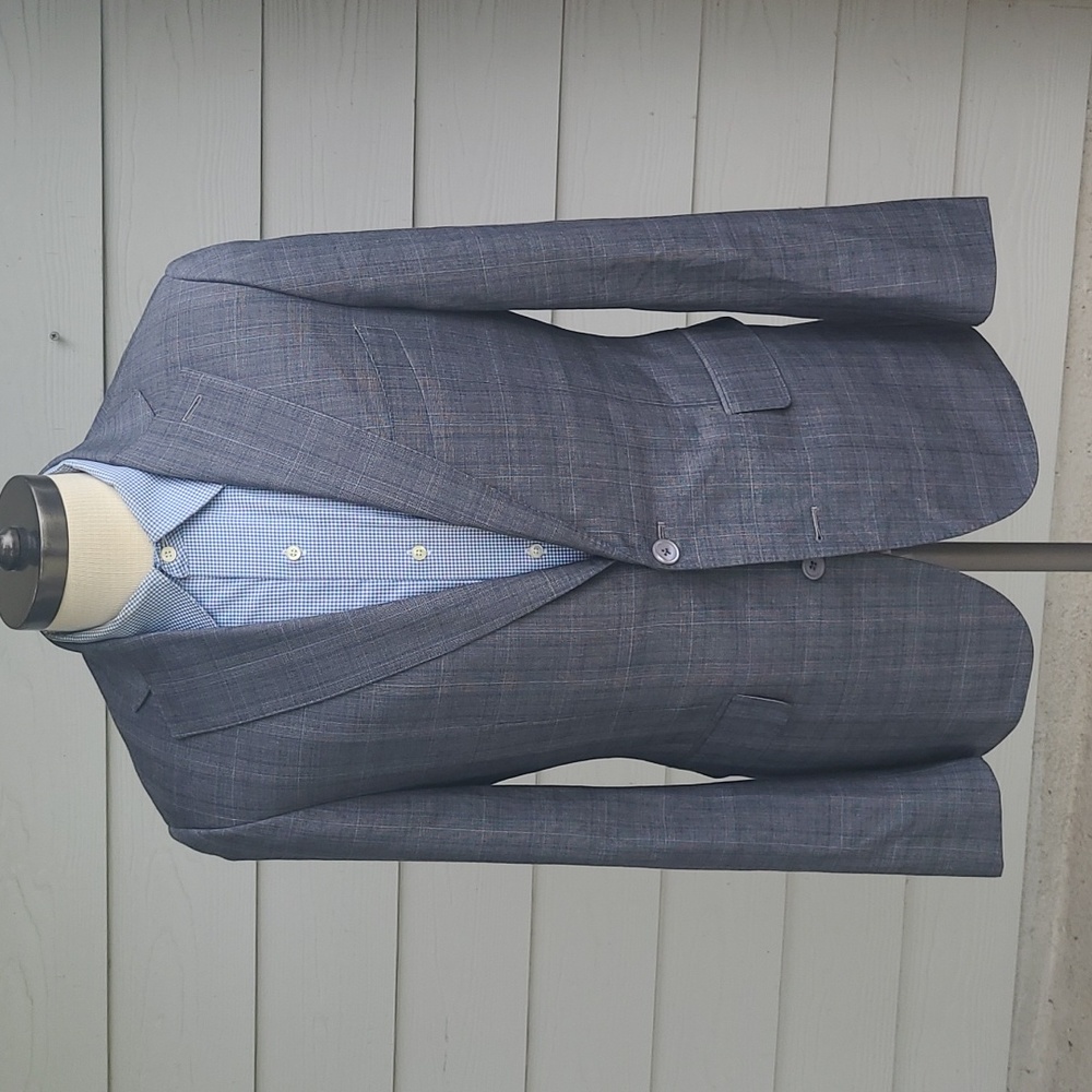 J HILBURN Custom Grey Plaid Reda Flexo Cloth Wool Blend Sz 38 R Mens Sport Coat